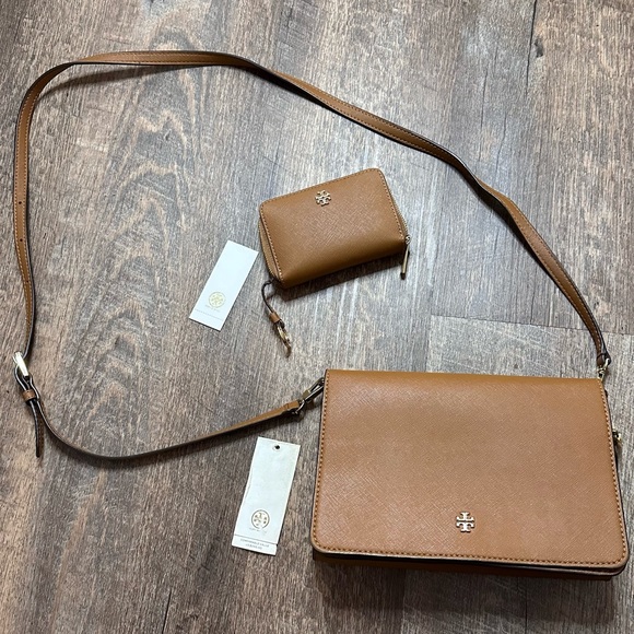 Tory Burch Handbags - Tory Burch Emerson Combo Crossbody & Zip Coin Case Tigers Eye Tan Gold Hardware